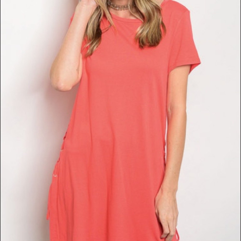 💃🏼ORANGE SHORT SLEEVE SIDE LACE TUNIC TOP👚